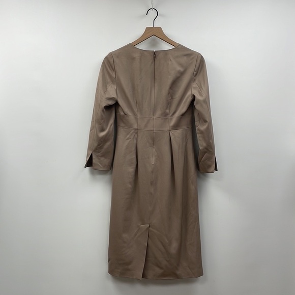 J. Crew 100% Wool Surplice Long Sleeve Knee-Length Shift Dress Minimalist Tan 6 - Picture 4 of 6